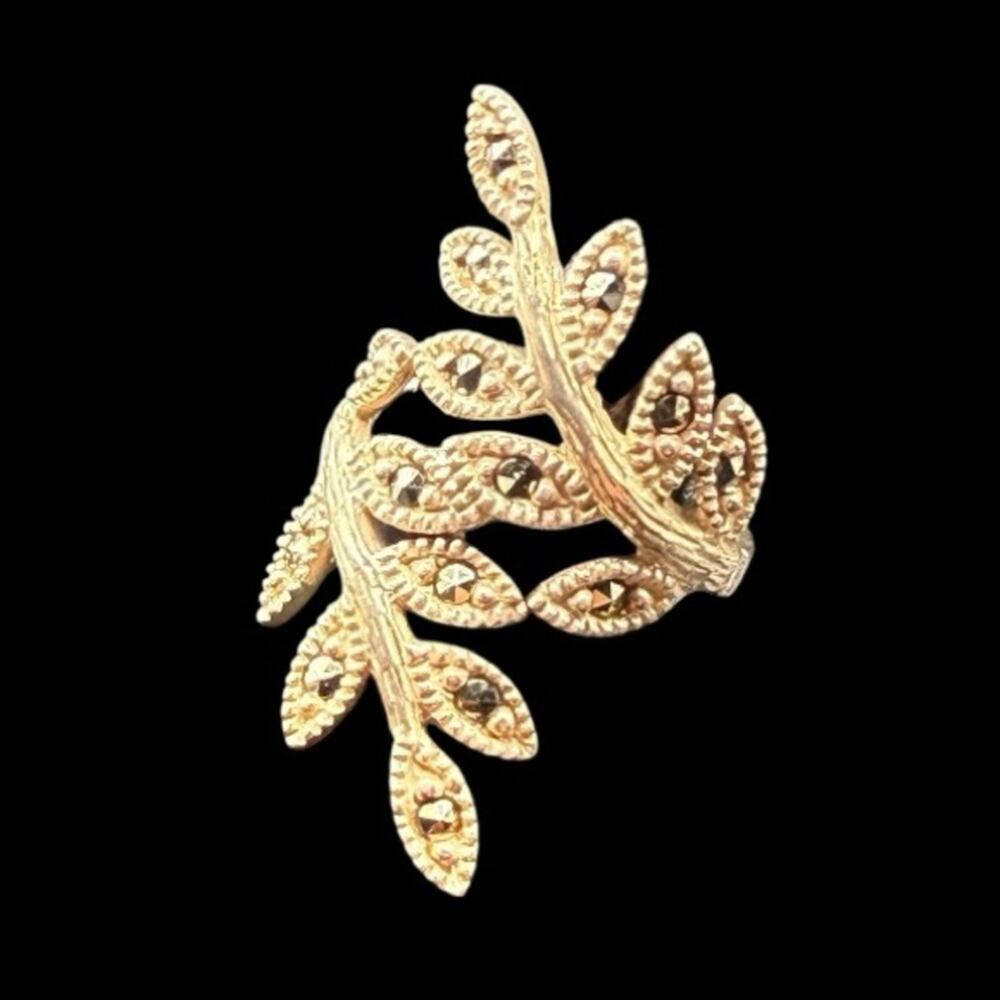 Sterling Silver 925 Marcasite Leaf wrap Statement Ring size 4